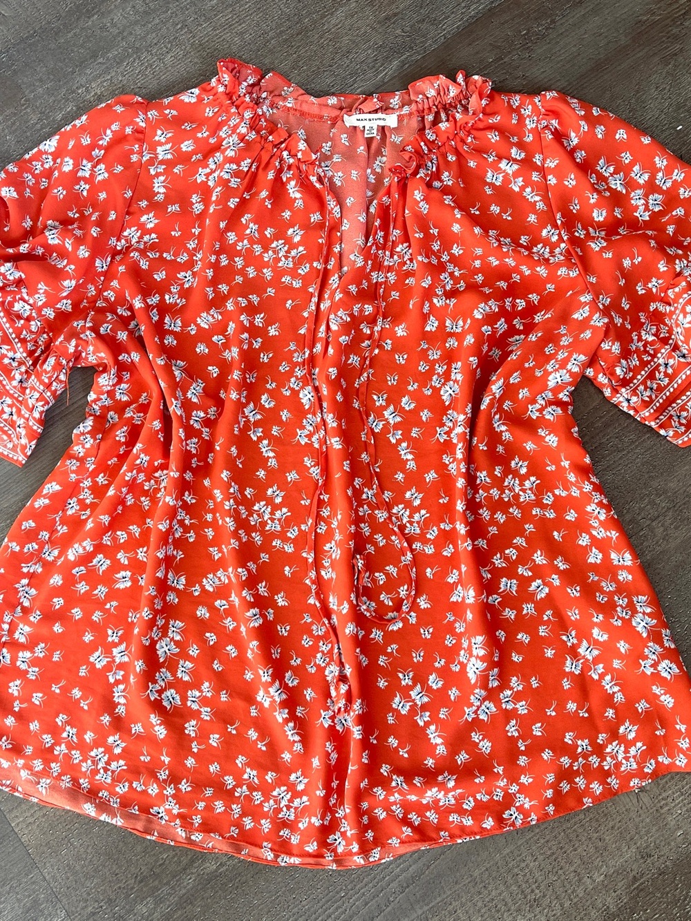 MAX STUDIO Women’s Floral Fall Top Plus Size 1X Shirt Blouse Puff Sleeves Boho